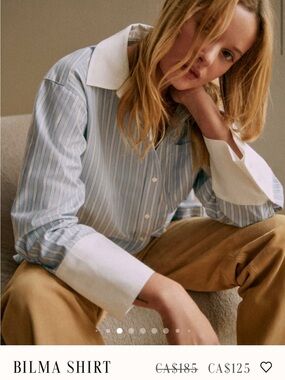 Sezane Bilma Shirt - Light Blue Stripe with White Collar & Cuffs